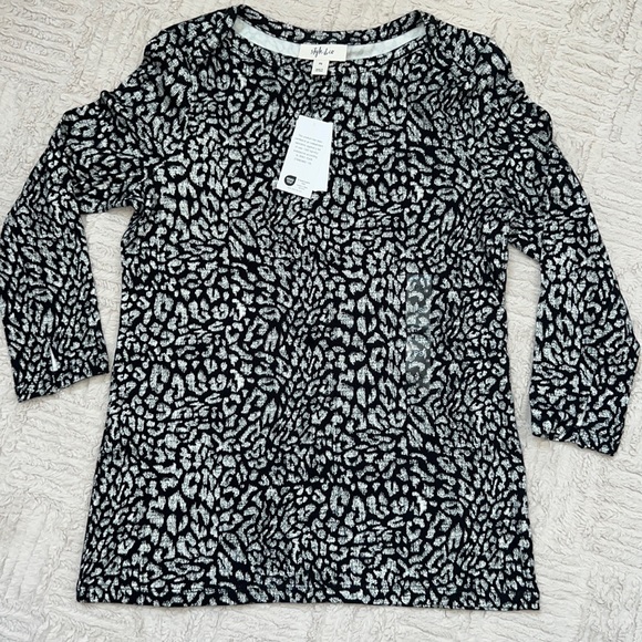 Style & Co pima cotton print essential knit 3/4 sleeve top New, Petite Small - Picture 5 of 16